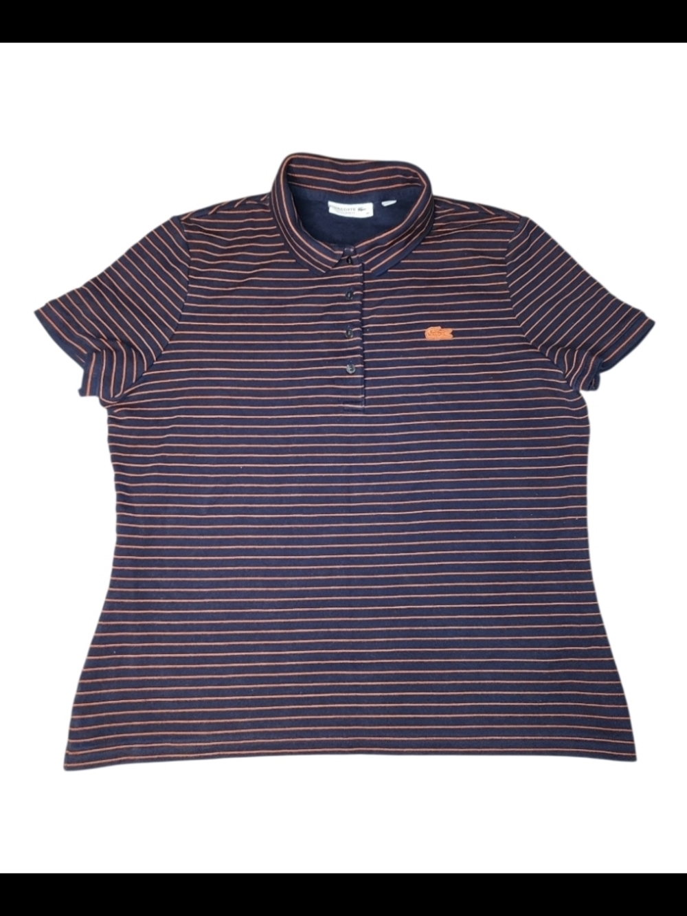 Lacoste Women's Marine/Nevada Striped Slim Fit Polo Shirt.